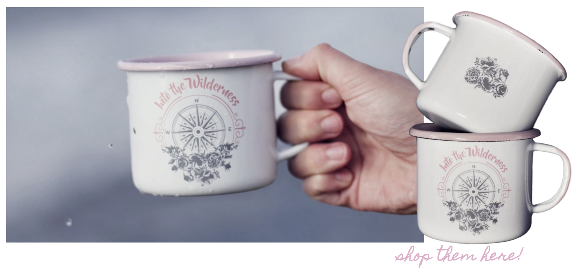 Into the Wilderness Campingtasse, Enamel Adventure Mug for girls, rosa Emailletasse, Rosa Campingtasse, coole Emaille Tasse, Dear Heima